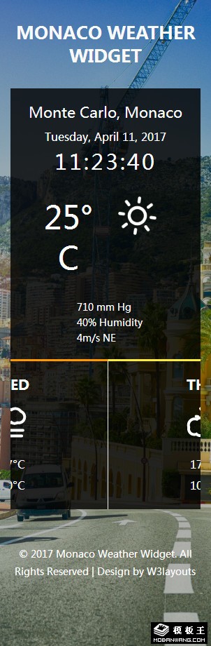 摩纳哥天气预报组件响应式网页模板-手机预览