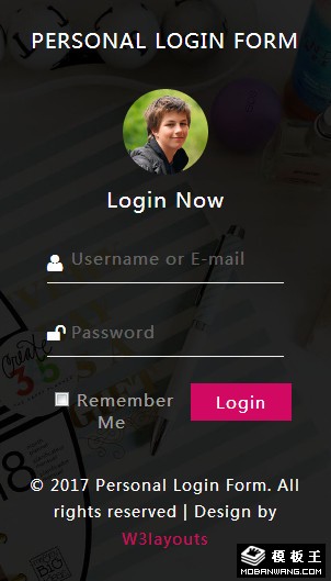 黑色个人登录表单网页模板-手机预览