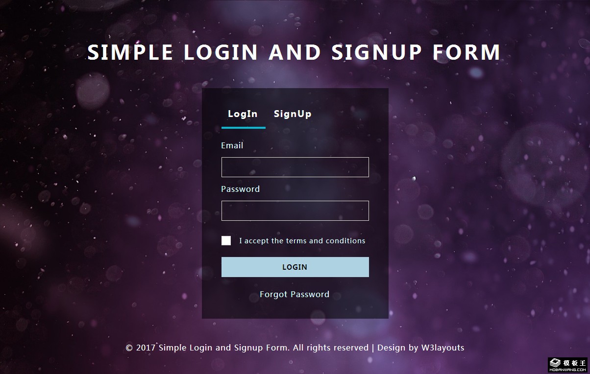 幻紫登录注册框网页模板-PC预览