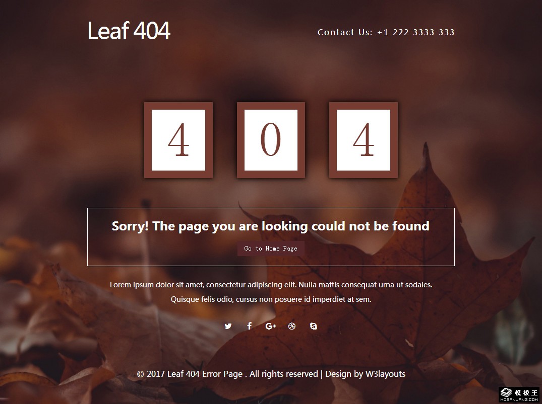 枯黄落叶404错误页面模板-PC预览