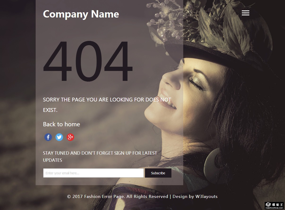时尚响应式404错误页面模板-PC预览