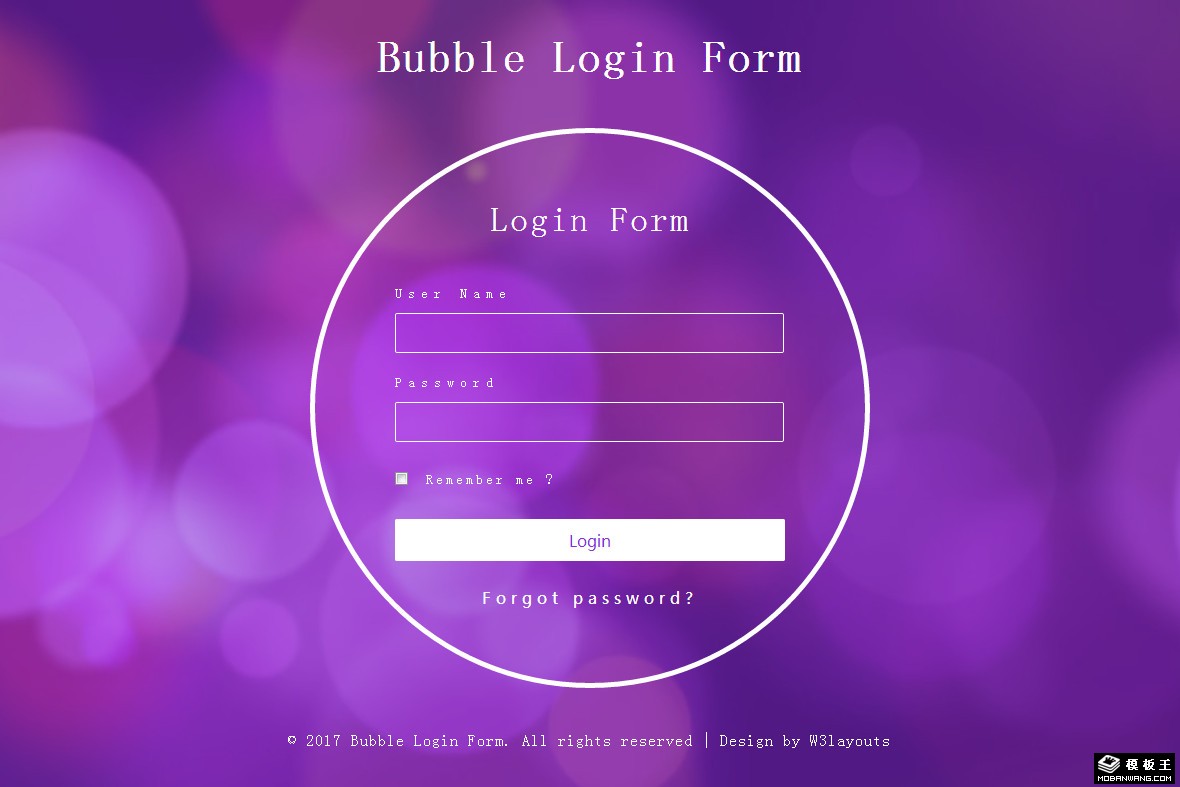 紫色迷幻登录表单响应式网页模板-PC预览