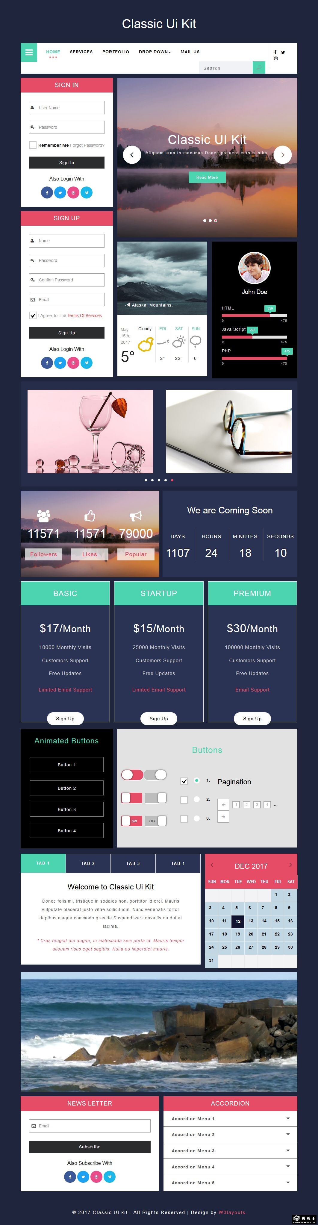 经典简洁UIKIT组件响应式网页模板-PC预览