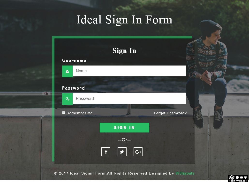 理想登录框响应式网页模板-PC预览