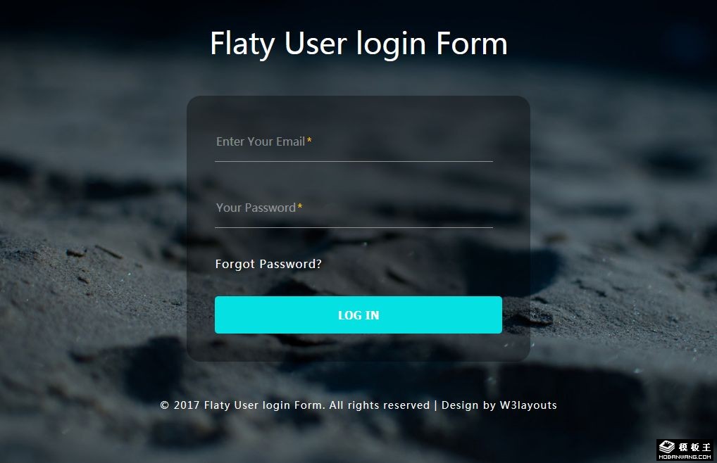 黑沙透明登录表单响应式网页模板-PC预览