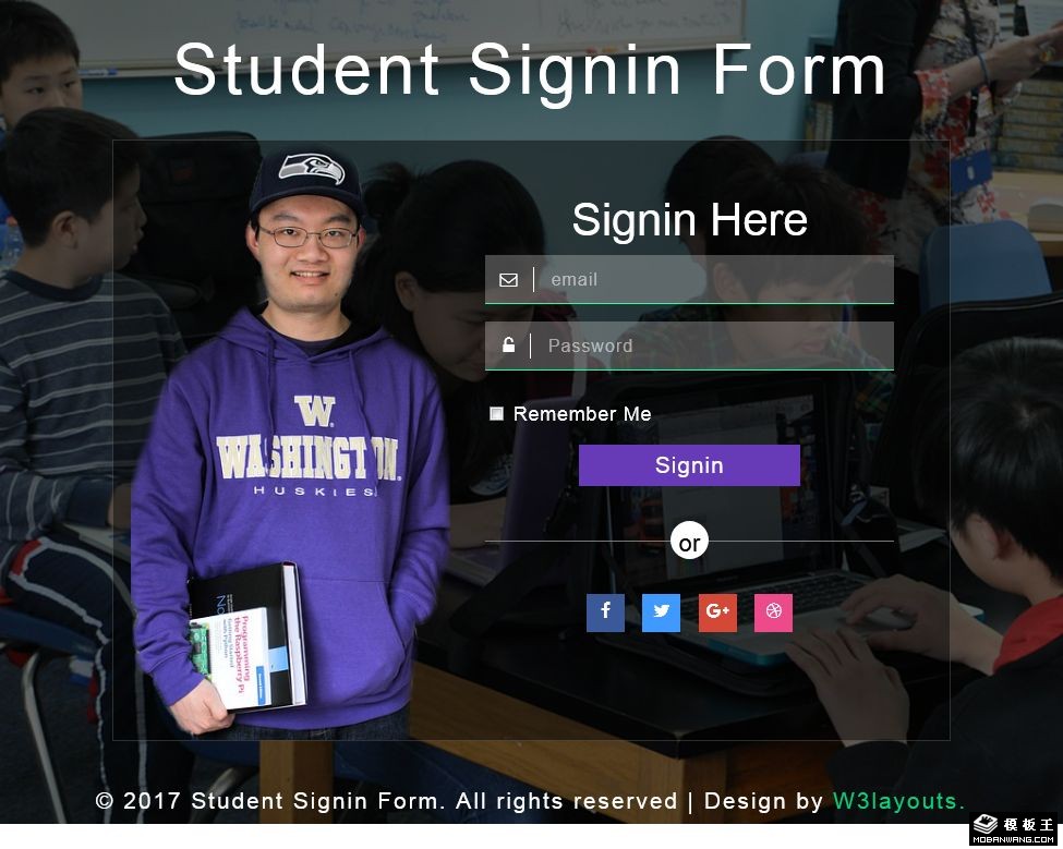 学生登录框响应式网页模板-PC预览