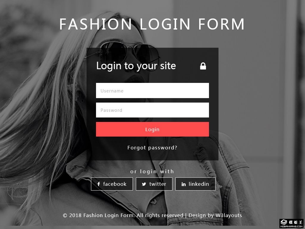 黑灰时尚登录表单响应式网页模板-PC预览