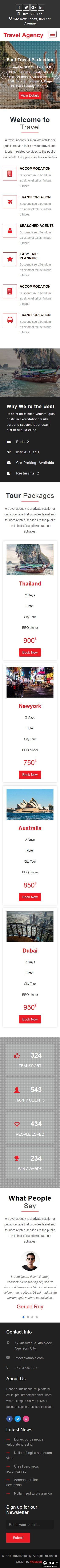 时尚旅行代理公司响应式网页模板-手机预览