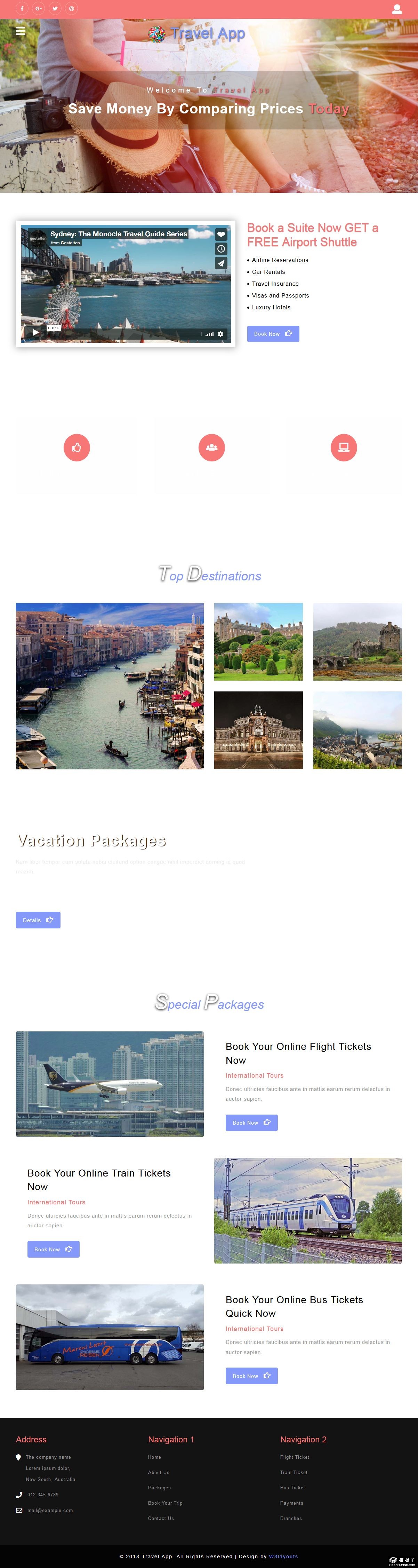 旅行APP综合服务网页模板-PC预览