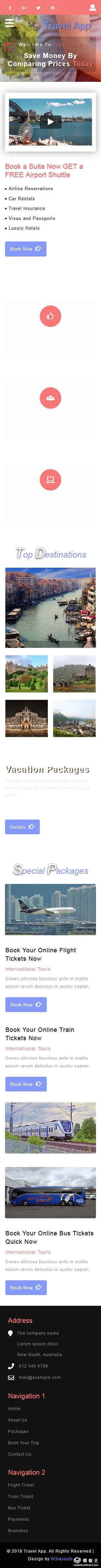 旅行APP综合服务网页模板-手机预览