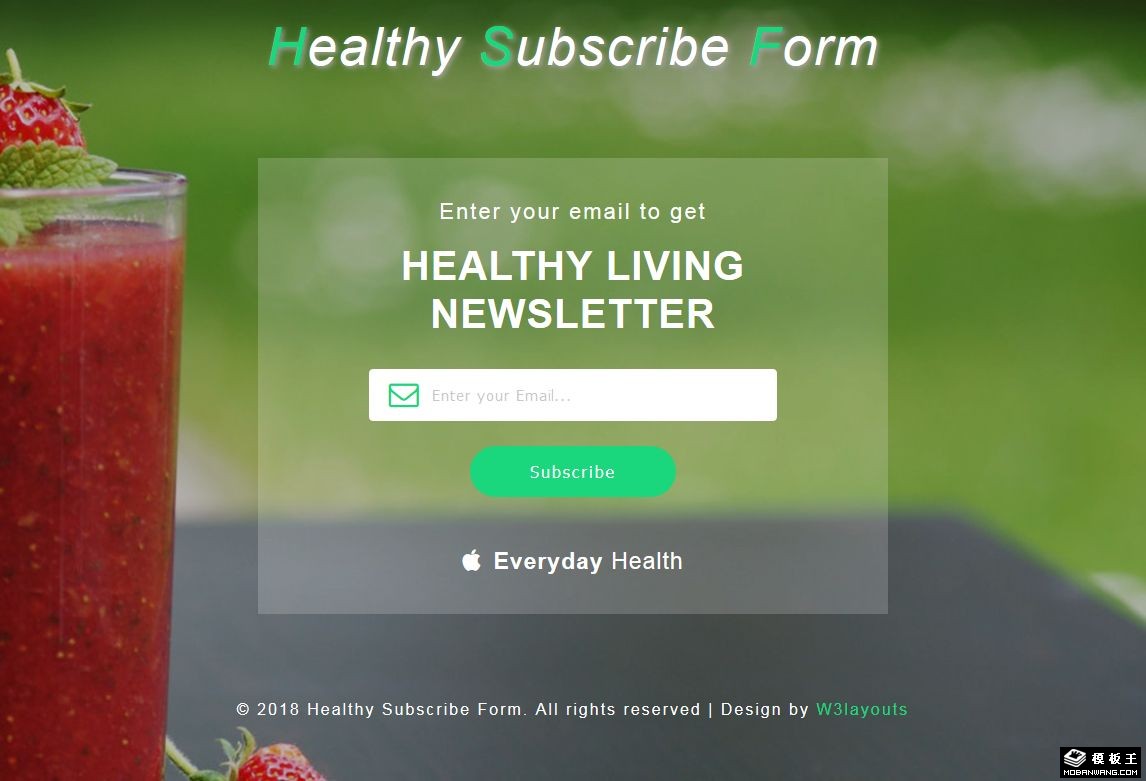 绿色健康订阅表单响应式网页模板-PC预览