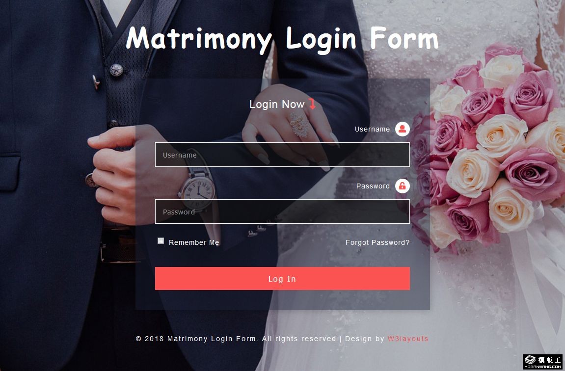 婚姻信息登录框响应式网页模板-PC预览