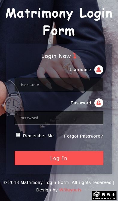 婚姻信息登录框响应式网页模板-手机预览