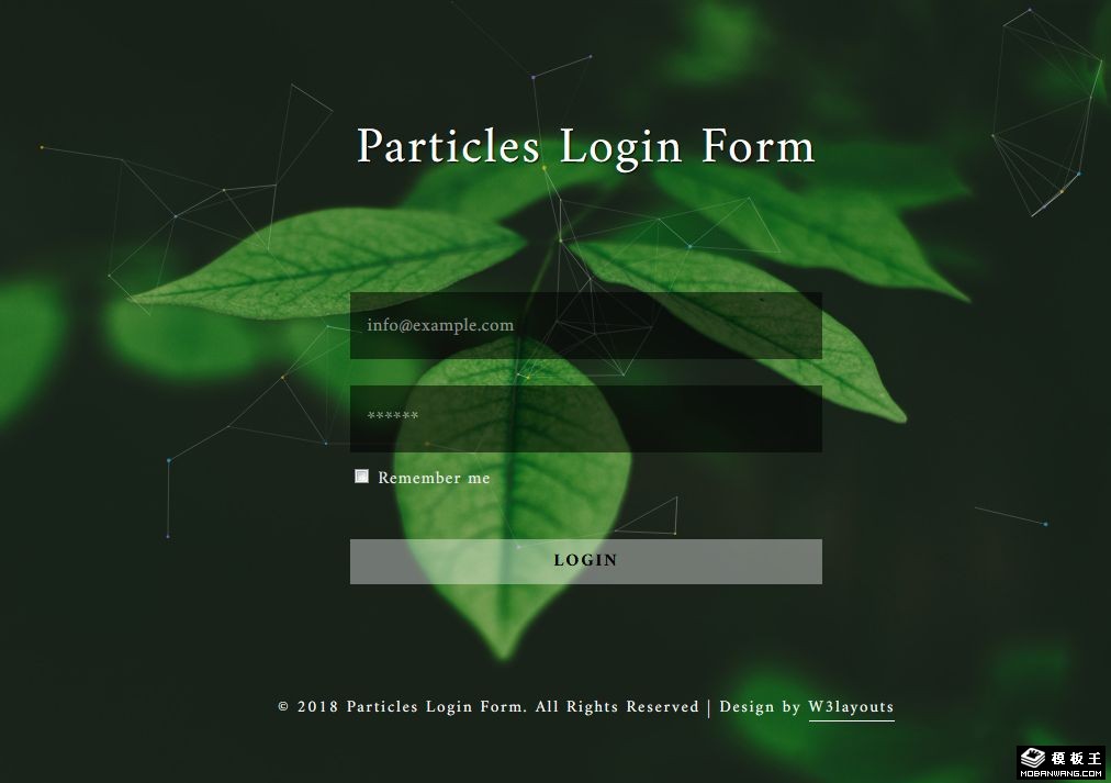 绿叶粒子登录框响应式网页模板-PC预览