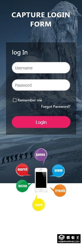 冰封登录框响应式网页模板-手机预览