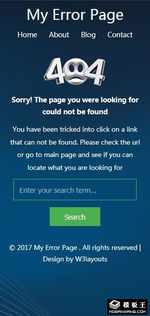深蓝404错误页面模板-手机预览