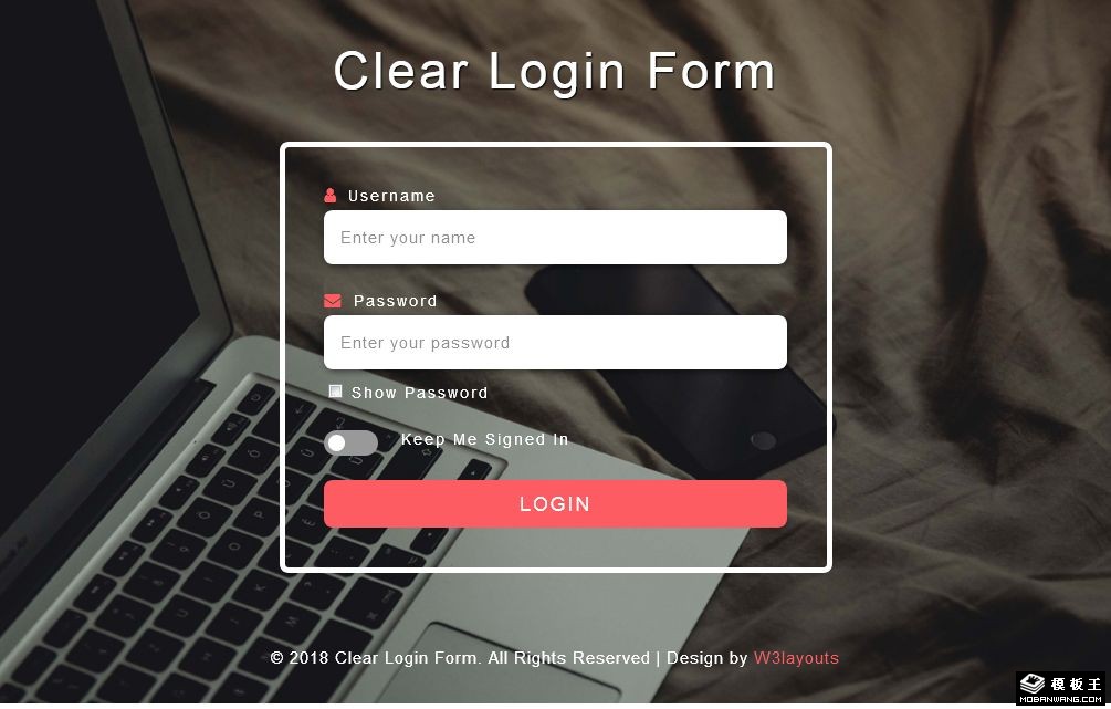 全透明登录框网页模板-PC预览