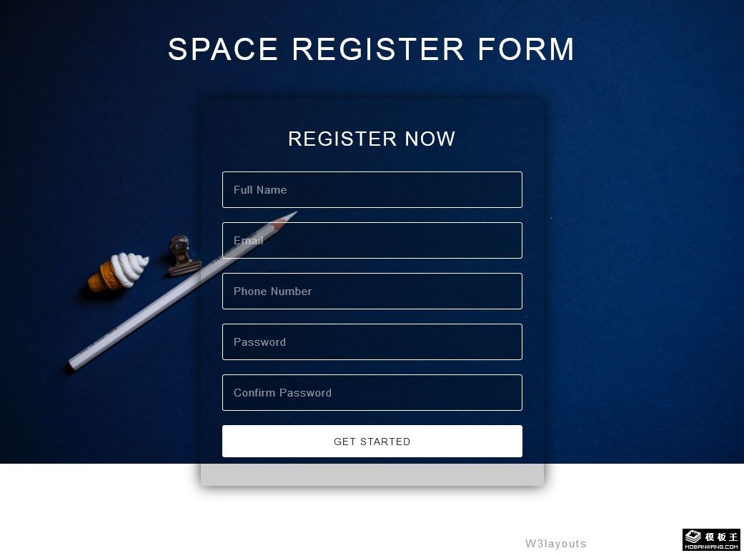 工作空间登记表单网页模板-PC预览