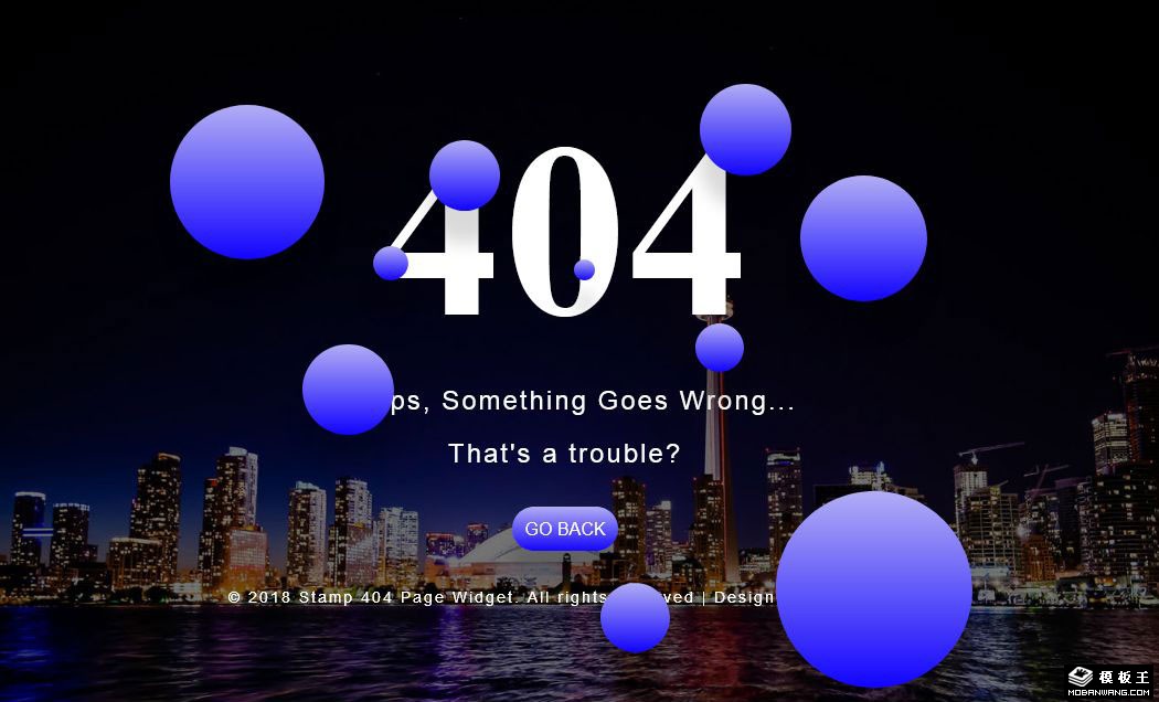 蓝泡夜景404错误页面模板-PC预览