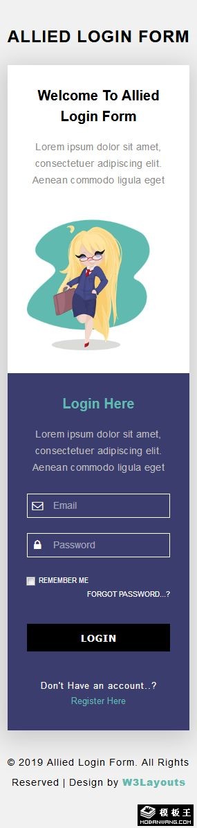 联合登录表单响应式网页模板-手机预览