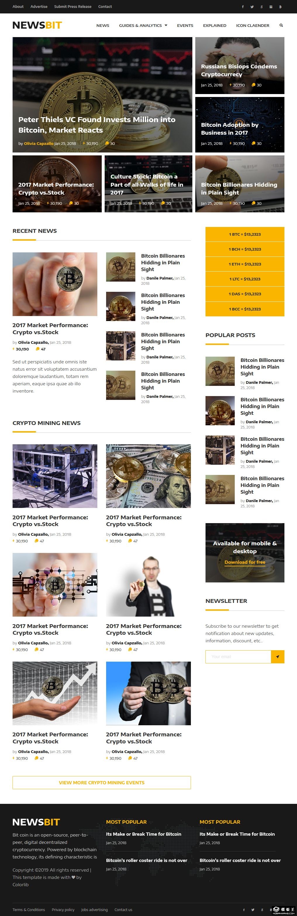 加密货币新闻动态响应式网站模板-PC预览