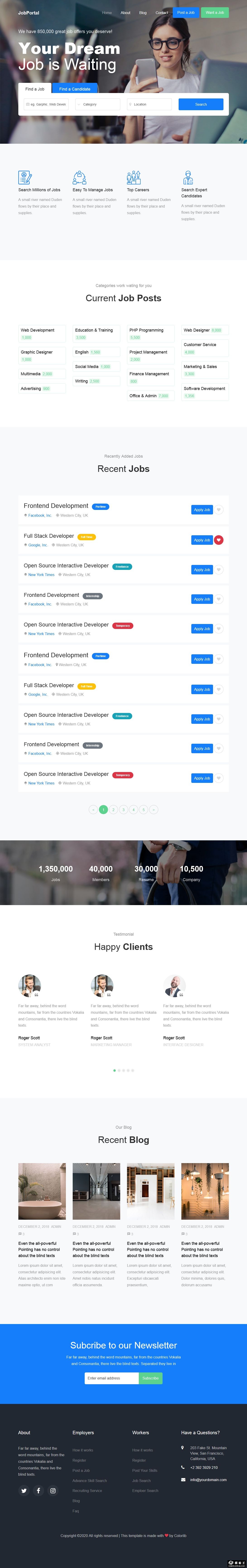 工作招聘聚合响应式网页模板-PC预览
