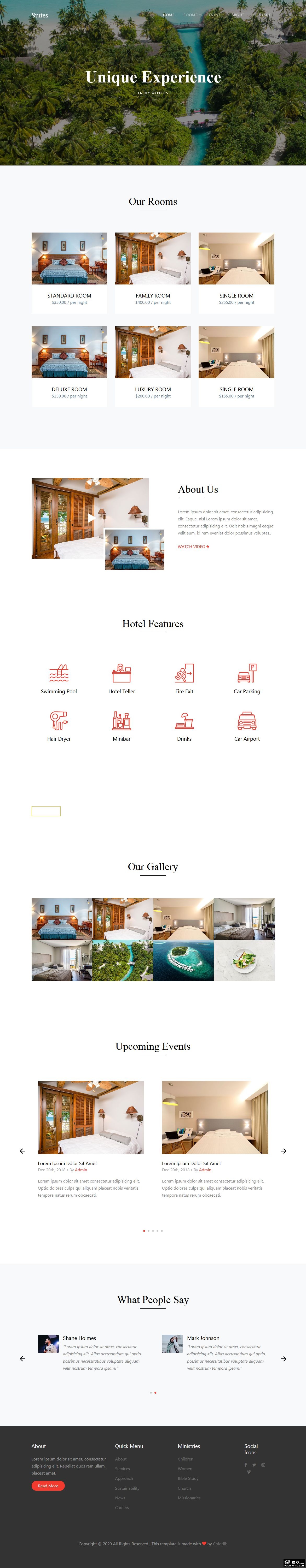 海景套房酒店展示响应式网页模板-PC预览