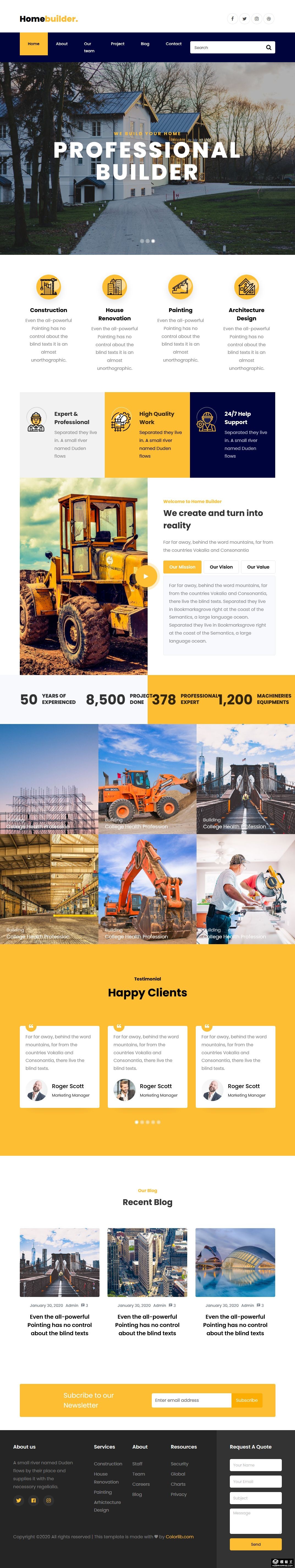现代建筑建设响应式网页模板-PC预览