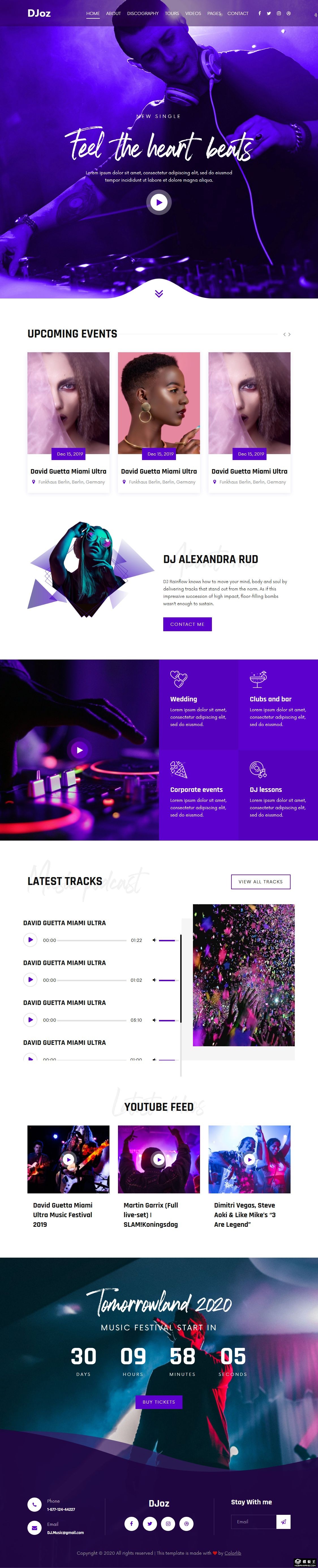 DJ电音世界响应式网站模板-PC预览