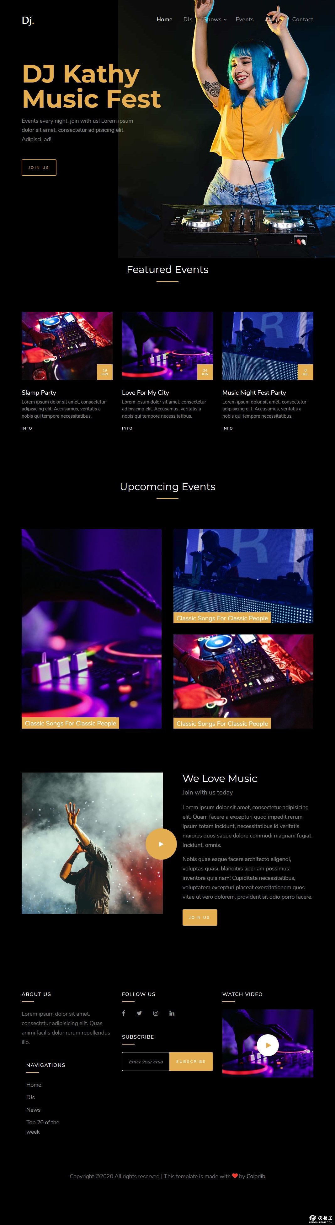 DJ电音派对响应式网页模板-PC预览