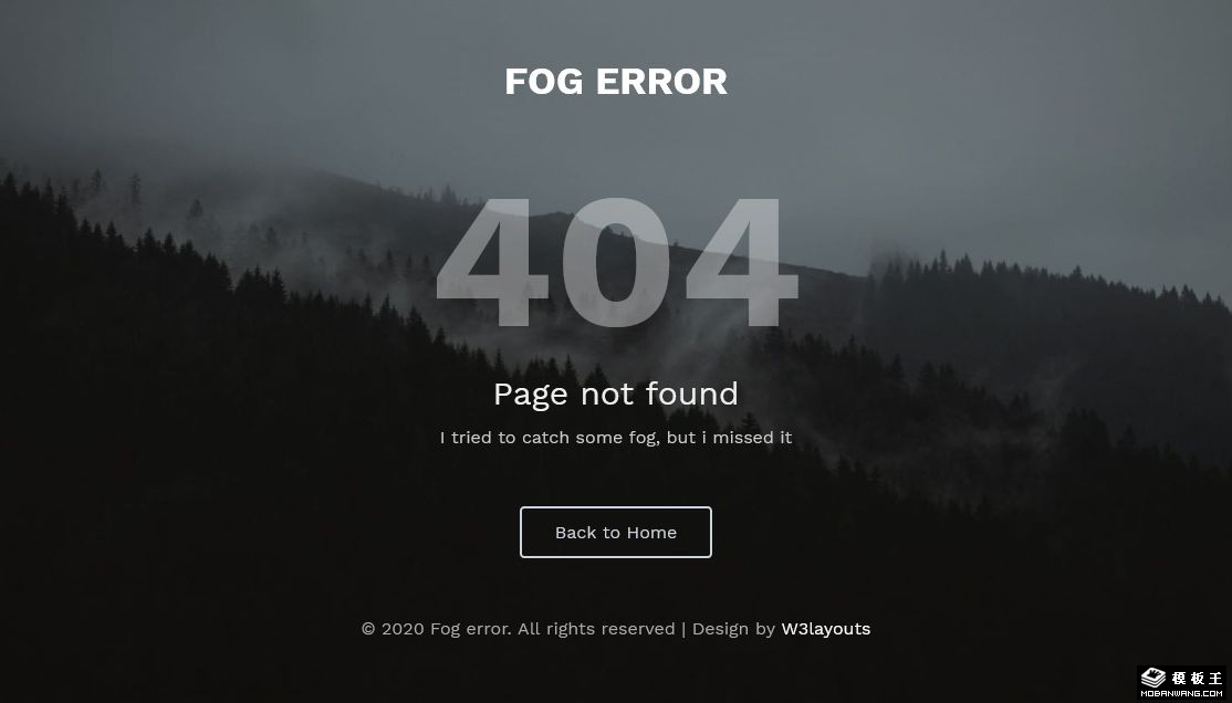 迷雾山间404错误页面模板-PC预览