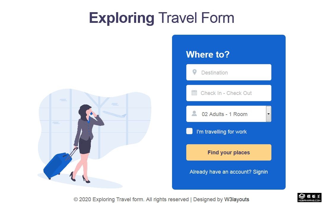 旅行搜寻表单响应式网页模板-PC预览