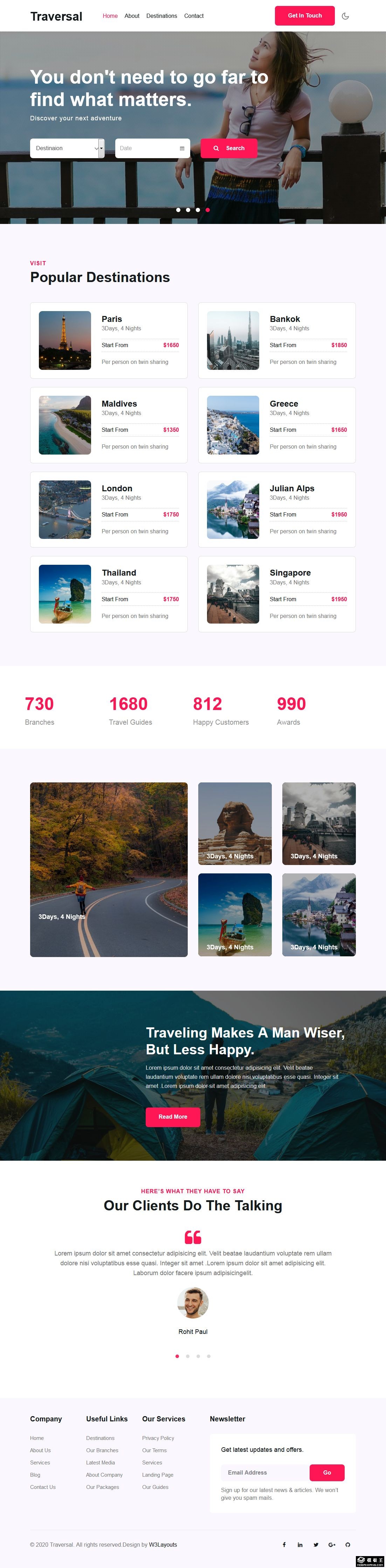周游旅行服务响应式网页模板-PC预览