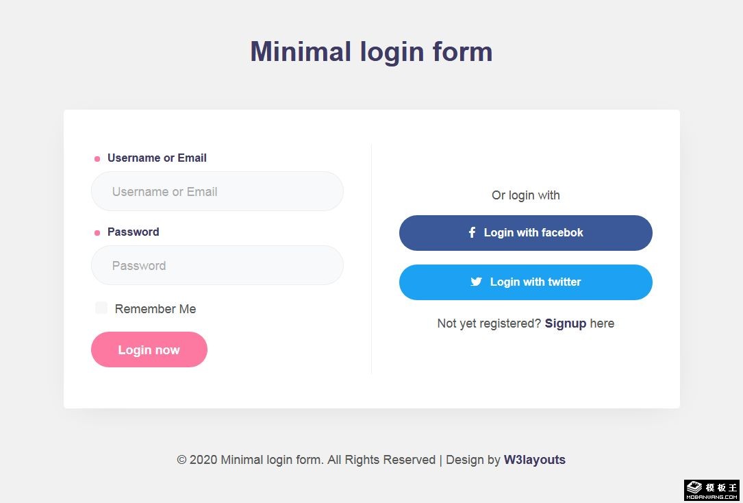 业务登录框响应式网页模板-PC预览