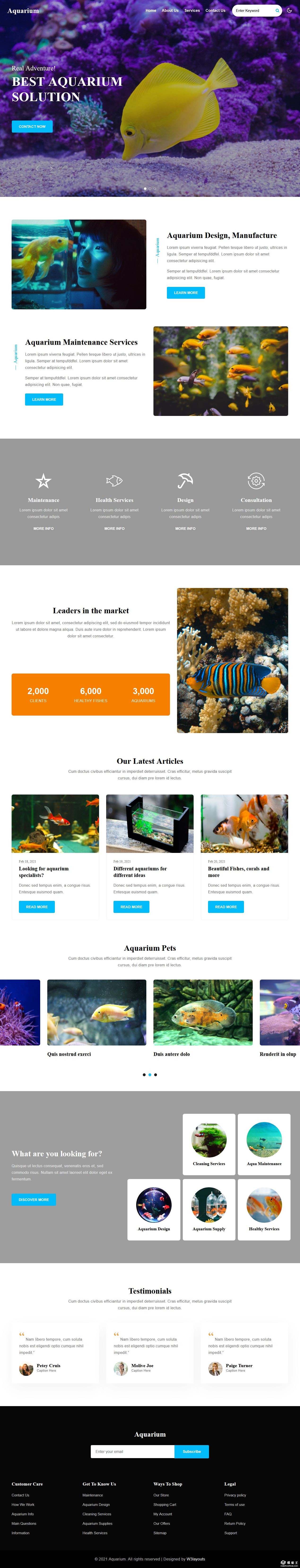 水族馆观赏鱼介绍响应式网页模板-PC预览