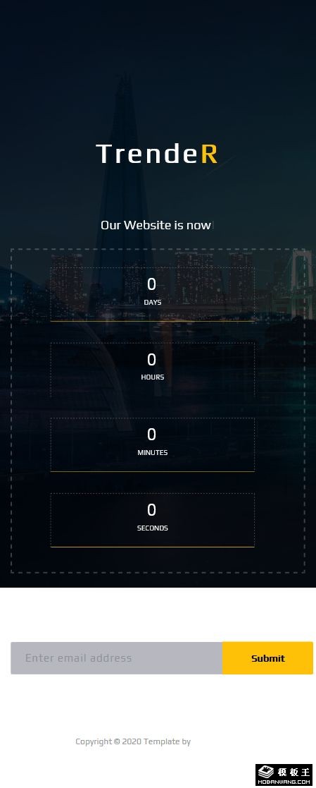 都市夜景倒计时响应式网页模板-手机预览