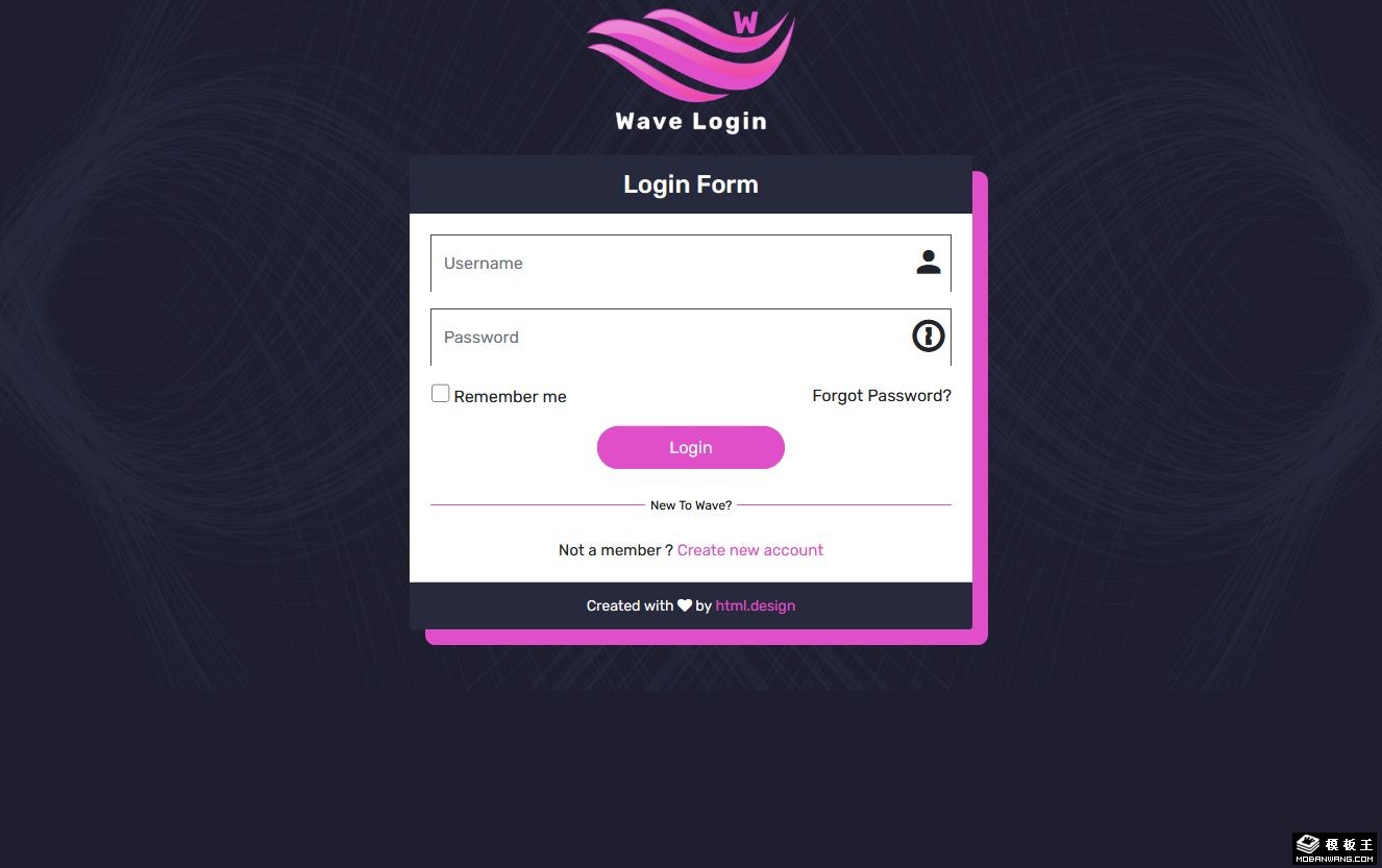 波形登录框响应式网页模板-PC预览