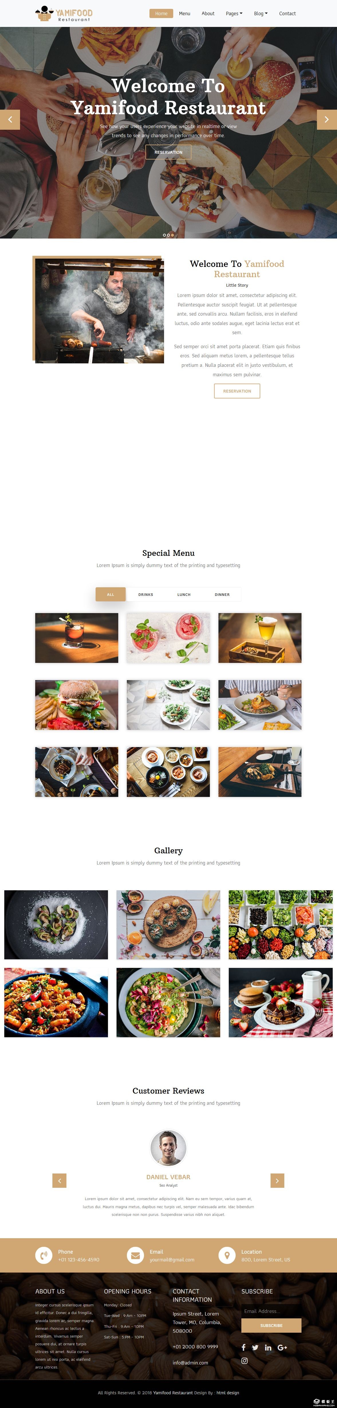 雅米美食餐厅响应式网页模板-PC预览