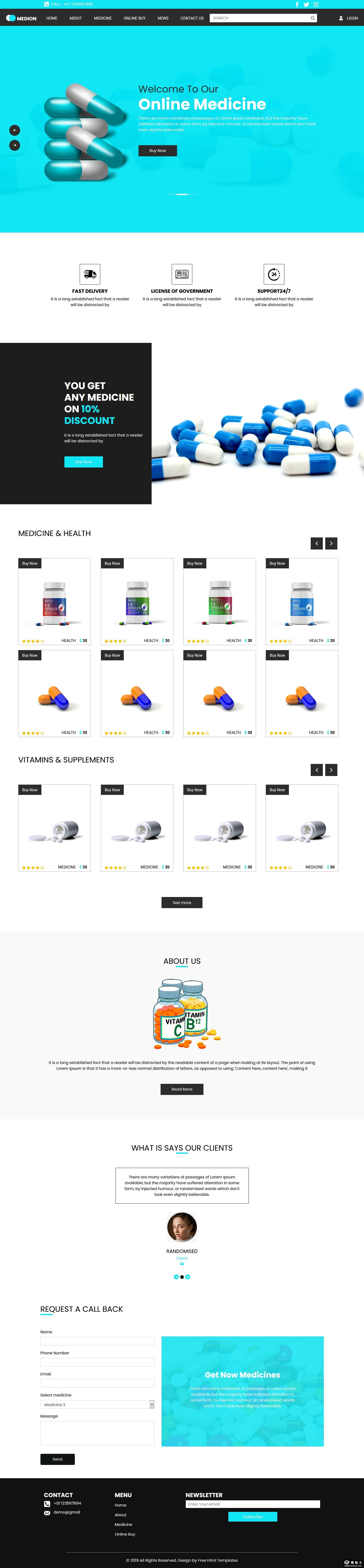 在线医药健康服务网页模板-PC预览
