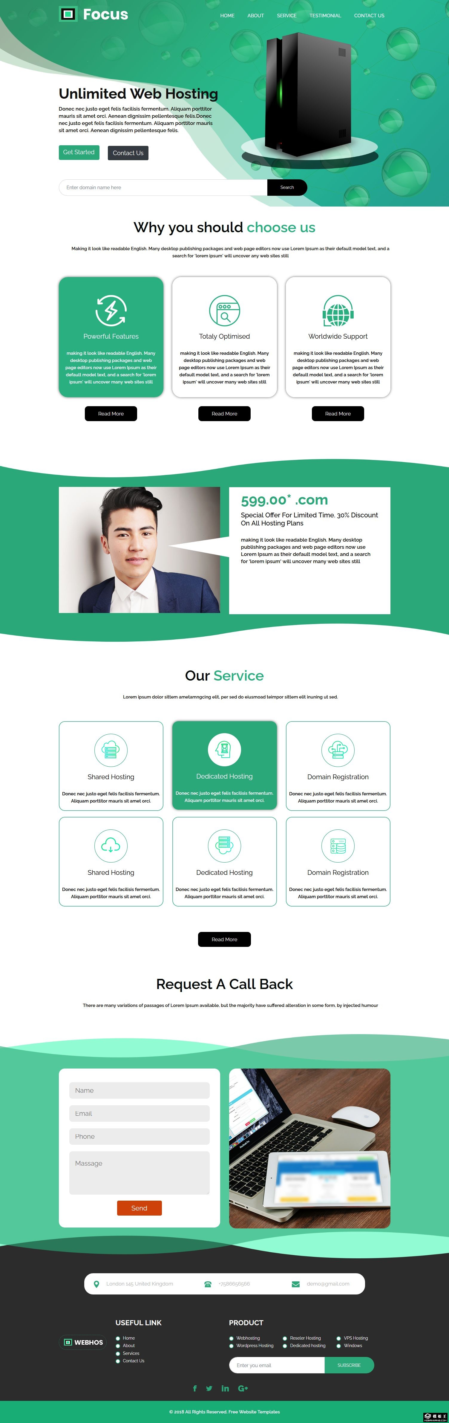 绿色主机数据中心网页模板-PC预览
