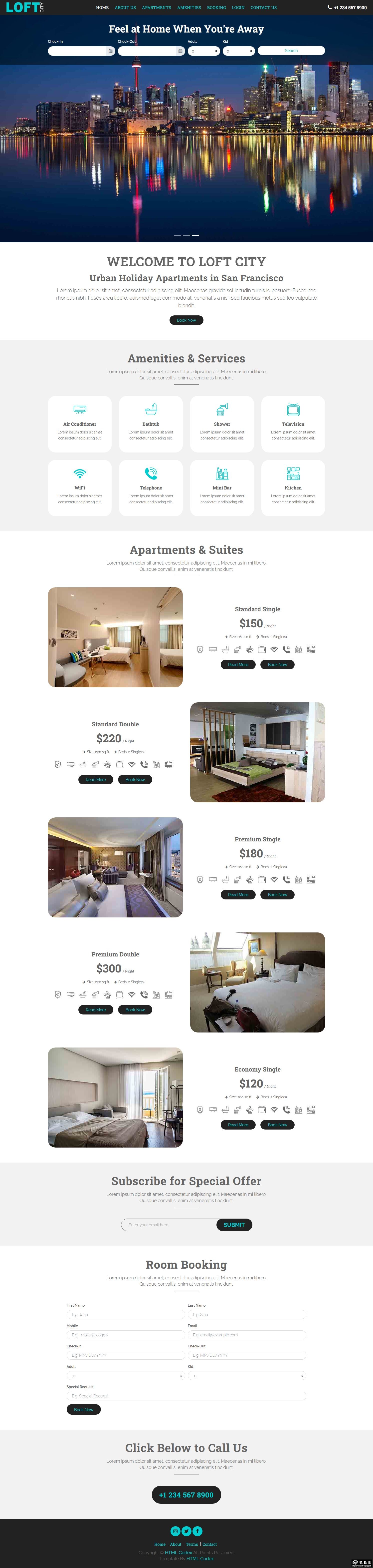 公寓酒店客房预订网页模板-PC预览