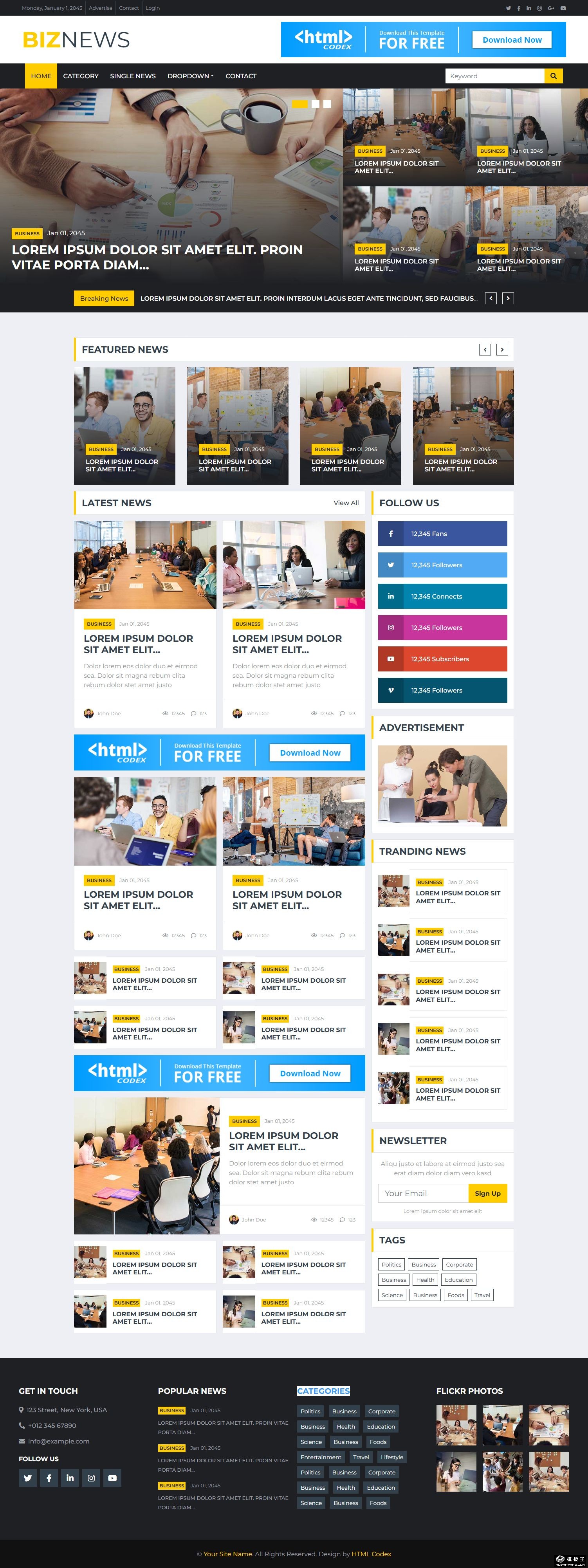 行业商务新闻网站模板-PC预览