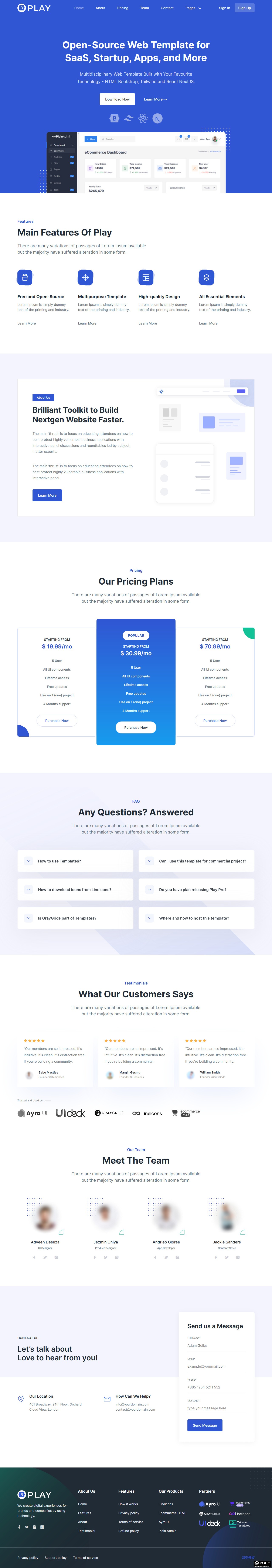 蓝色技术业务服务Bootstrap模板-PC预览