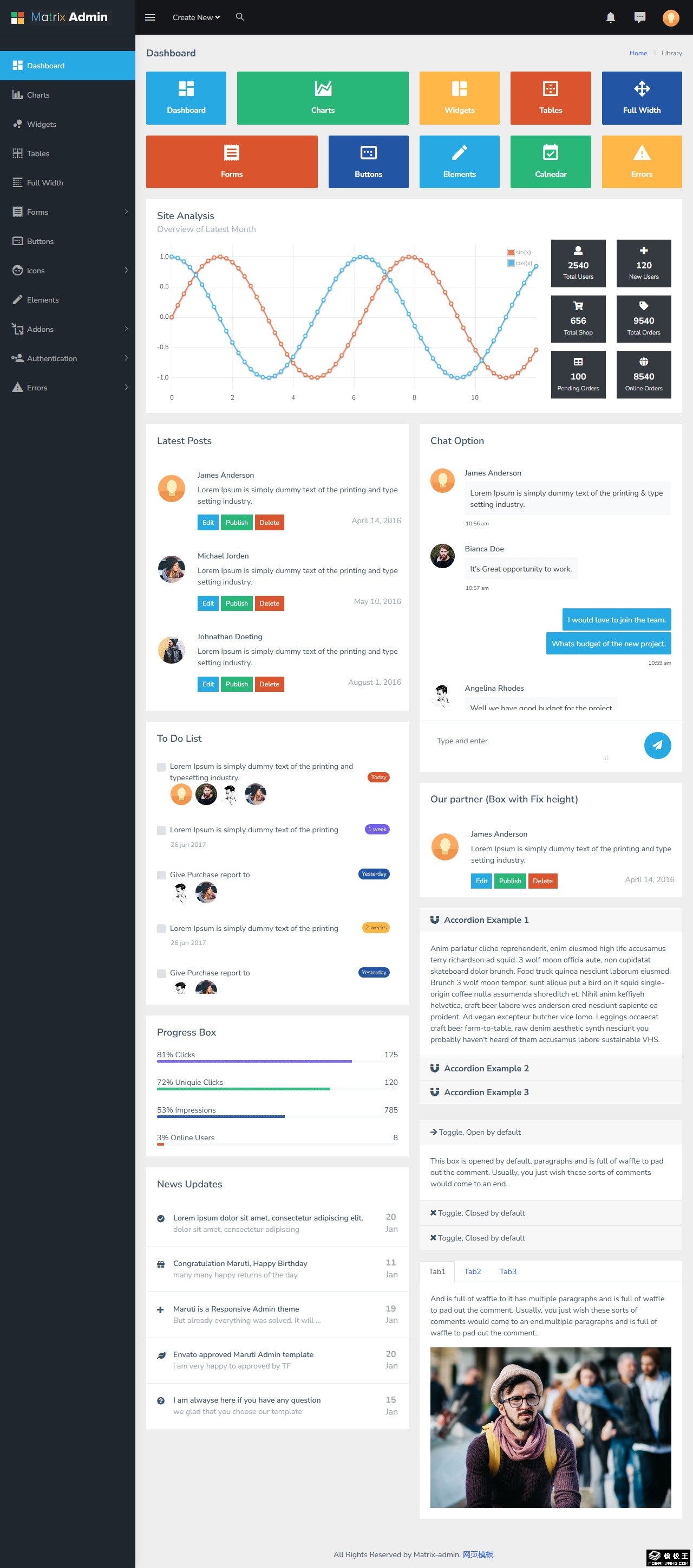 商务管理面板后台网站模板-PC预览
