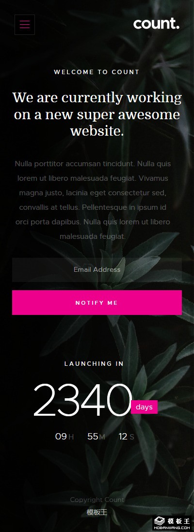 暗黑背景倒计时网页模板-手机预览