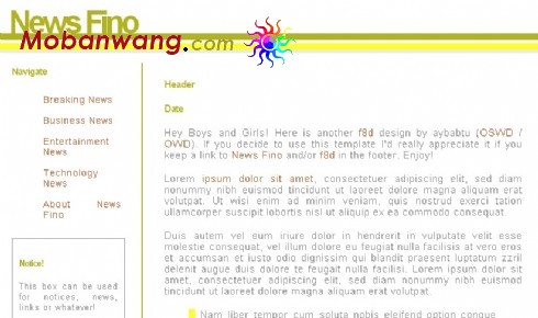 黄色简单BLOG网页模板