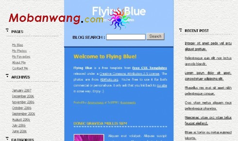 蓝天飞行BLOG网页模板